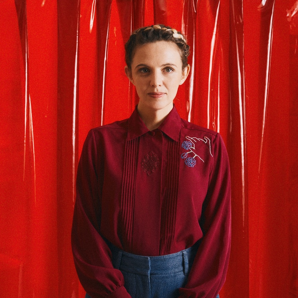 Hand Embroidered Hand/Rose Vintage Fuschia Shirt